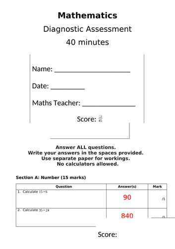 Key Stage 3 Diagnostic Assessment