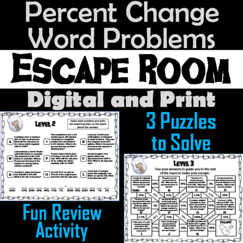 Percent Change Word Problems Game: Escape Room Math Activity