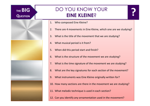 Eine Kleine Starter Questions