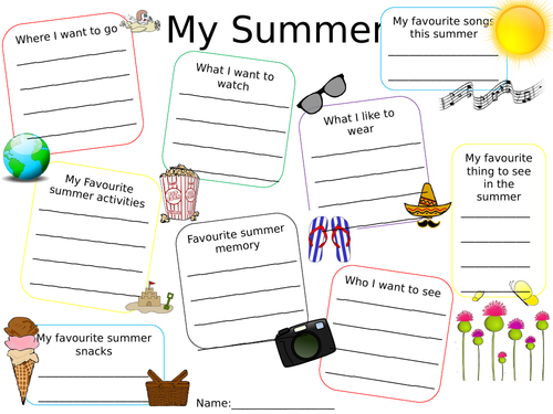 My Summer- English, PSHE writing Frame