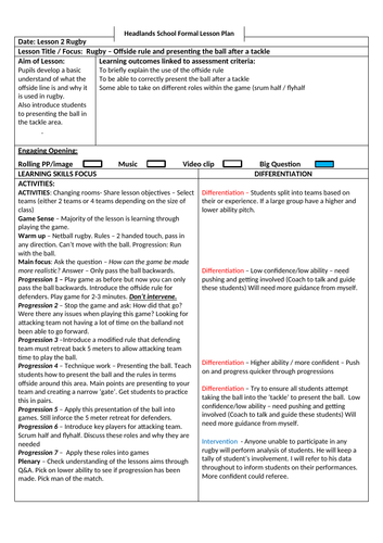 Rugby Lesson | Teaching Resources