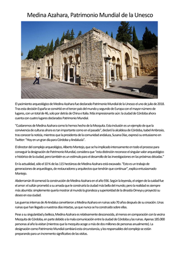 New Spanish A Level - Cultural Heritage (el patrimonio cultural): Medina Azahara