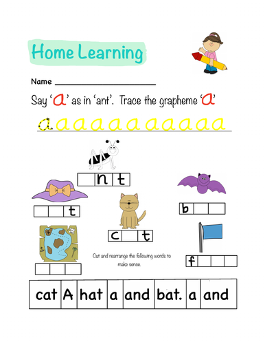 Phonics Letters and Sounds Homework Sheet (a)