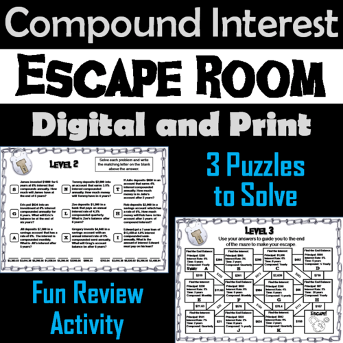 Compound Interest Game: Escape Room Math Activity