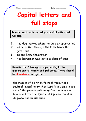 Capital Letters And Full Stops 4 Resources Teaching Resources