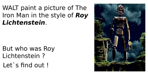 Iron man painting in the style of Roy Lichtenstein