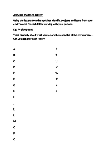 Alphabet challenge activity