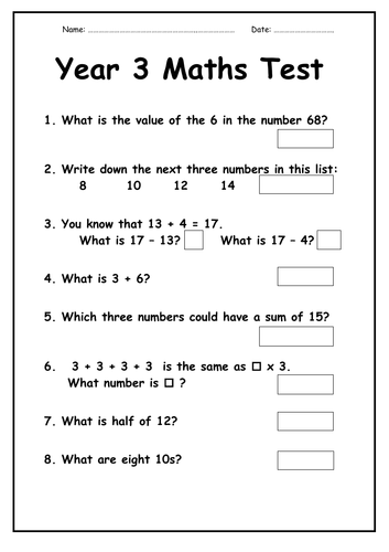 Year 3 Maths Test By Lresources4teachers Teaching Resources