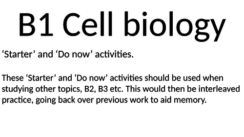 AQA B1 Starter / Do Now activities