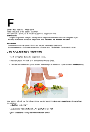 Speaking assessment- healthy living (GCSE style for KS3)