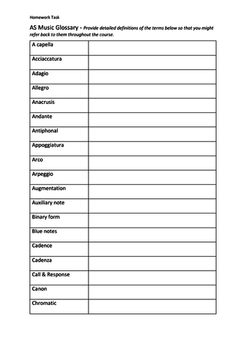 AS/A-level Music Glossary