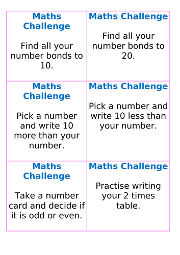 Maths Challenge Cards