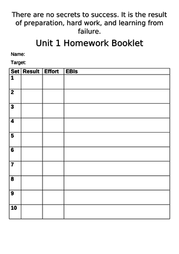 Health and Social Care Unit 1 - Homework booklet