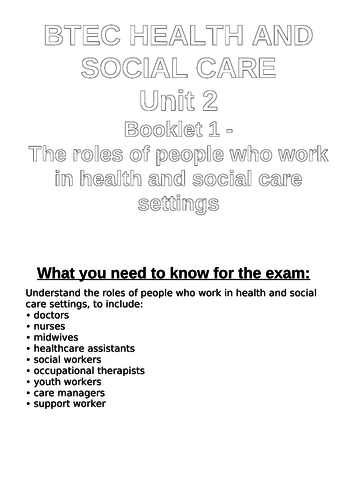 Health and Social Care - Unit 2 student workbooks and teacher powerpoint presentations
