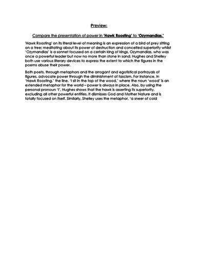COMPARISON Essay RESPONSE - Hawk Roosting & Ozymandias - 9-1 EDUQAS GCSE ENG LIT NEW SPEC