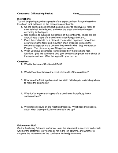 Continental Drift worksheet USGS