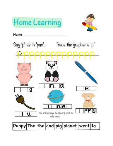 Phonics Letters and Sounds Homework Sheet (p)