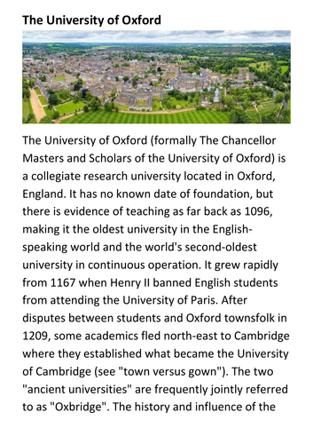 The University of Oxford Handout