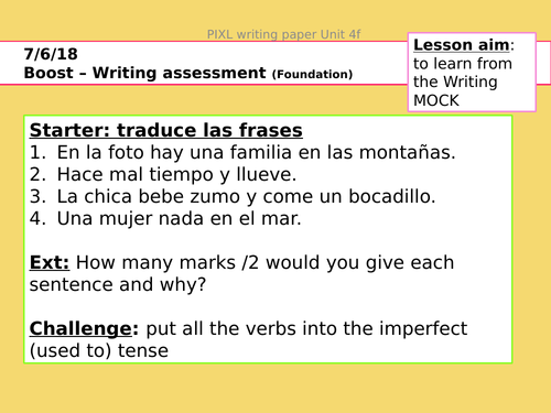 Spanish GCSE - Writing exam F/H sections practice