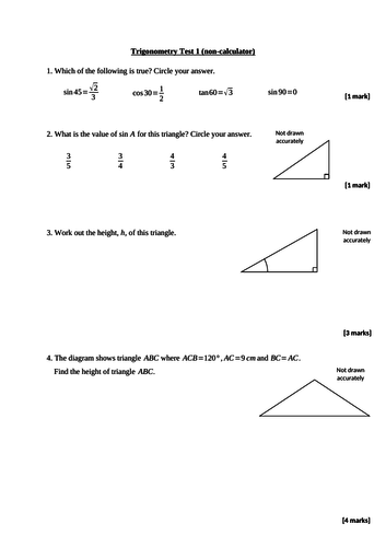 Trigonometry test x2 (new GCSE 9-1 maths)