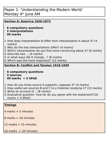 AQA History GCSE Exam Paper Guide Teaching Resources