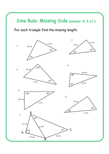 Sine Rule Missing Sides And Missing Angles Solutions Included Teaching Resources