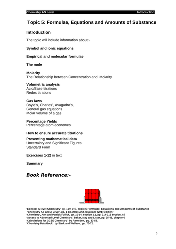 Edexcel chemistry Topic 5: Formulae, Equations and Amounts of Substance