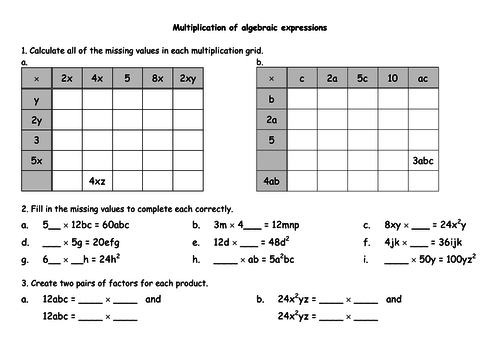 Multiplying algebra - a lead in to factorising