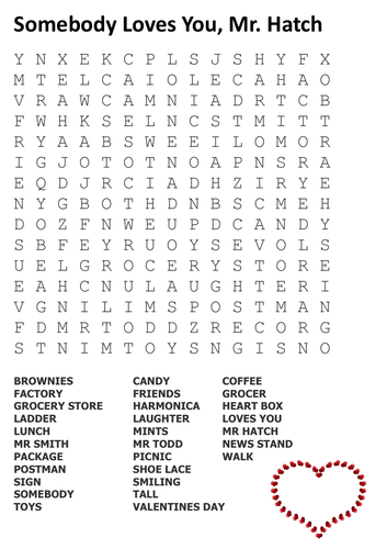 Somebody Loves You, Mr. Hatch Word Search