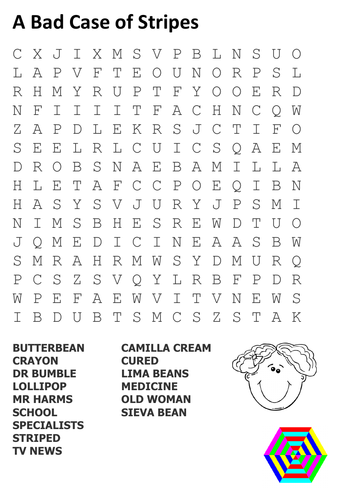 A Bad Case Of Stripes Word Search Teaching Resources