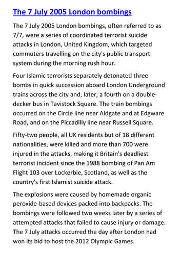The 7 July 2005 London bombings Handout