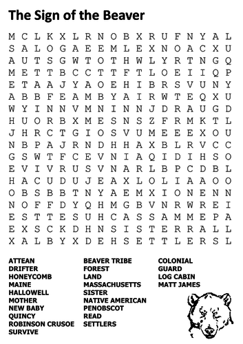 The Sign of the Beaver Word Search
