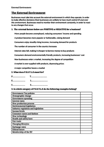 PESTLE analysis worksheet