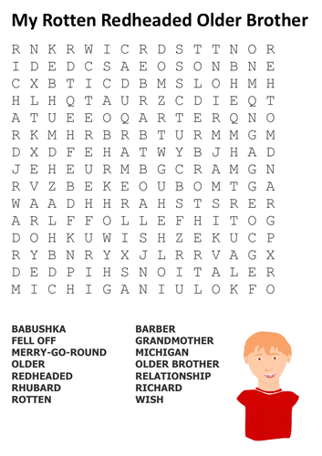 My Rotten Redheaded Older Brother Word Search Teaching Resources