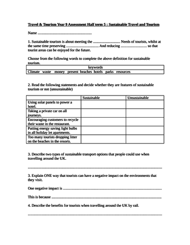 Sustainable tourism assessment