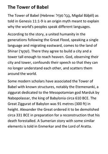 The Tower of Babel Handout