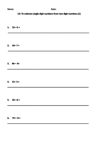 subtraction on a number line differentiated worksheets