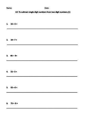 Subtraction on a number-line differentiated worksheets Year 2 Year 3