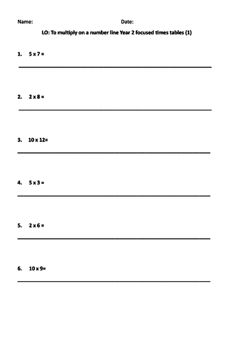 Year 2 Year 3 Year 4 Multiplication on a number line all tables covered