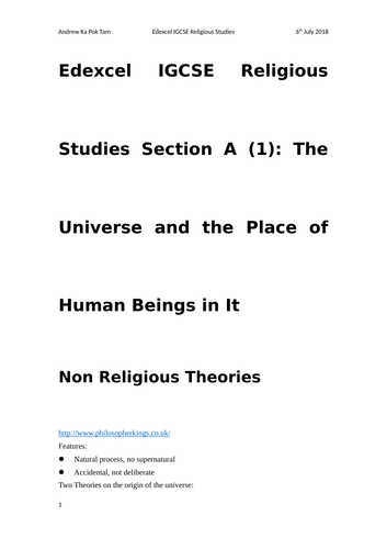 Edexcel IGCSE Religious Studies Section A: Universe