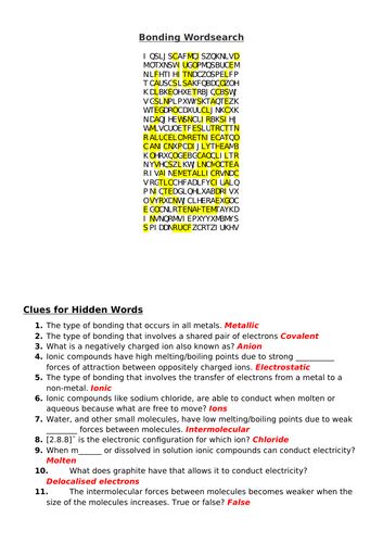 AQA GCSE Bonding Wordsearch (with answers)