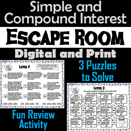 Simple and Compound Interest Game: Escape Room Math Activity