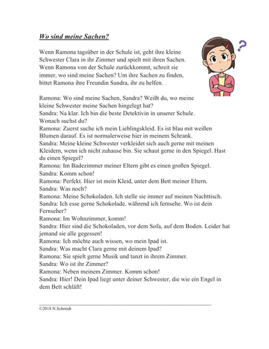 German Accusative + Dative Prepositions Reading (Wechselpräpositionen)