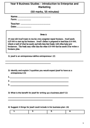 Year 9 Business mock/ diagnostic assessment