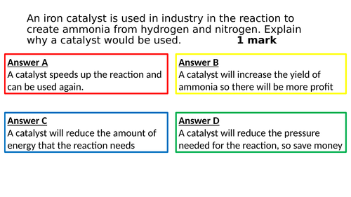 New spec exam style question starter on catalysts