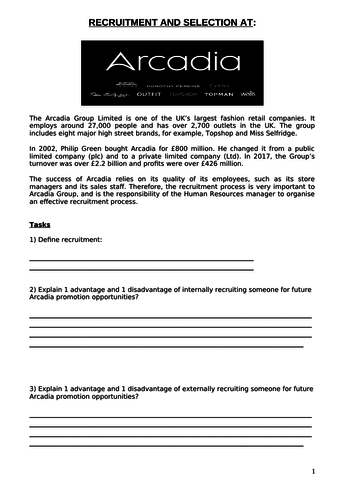 Recruitment & Selection worksheet