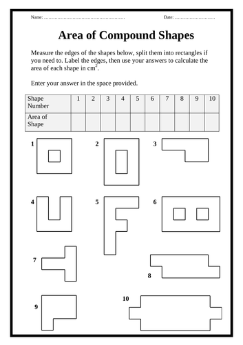 Area of Compound Shapes - Worksheet | Teaching Resources