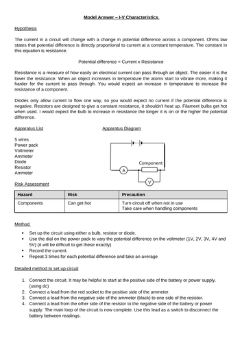 IV characteristic required practical model answer AQA 9-1
