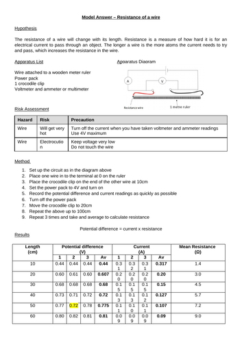 Resistance required practical model answer AQA 9-1