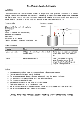 Specific heat capacity required practical model answer AQA 9-1